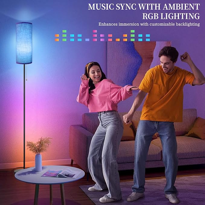 Floor Lamp for Living Room, Modern Standing Lamps with Lampshade, Minimalist Tall Lamp with Chain Switch for Living Room, LED Bulb Included (Beige Shade-RGB Bulb)