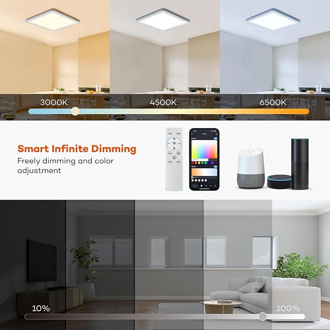 Annaror 2pack Smart LED Ceiling Light WiFi, 13in RGB Flush Mount Lighting Fixture with Remote, Compatible with Alexa Google Home, Low Profile Ceiling Light for Bedroom, Kitchen Square White