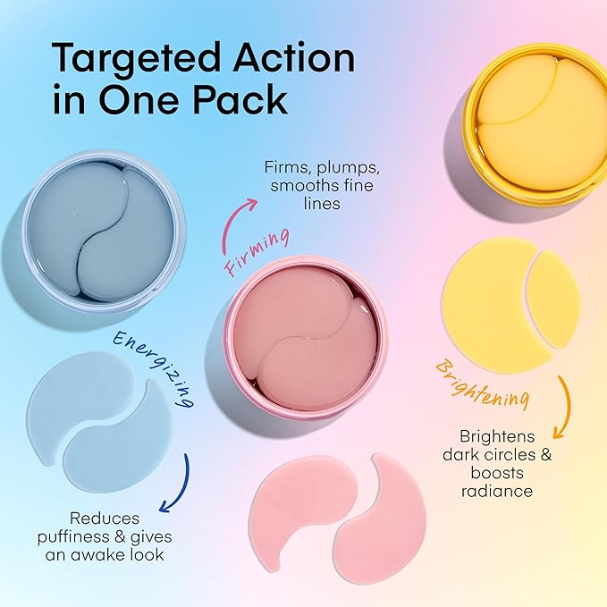 TEREZ & HONOR Eye Patches Gift Set - 3-Pack (x 60 Pcs) Korean Hydrogel Eye Masks with Caffeine, Collagen & Vitamin C - For Puffy Eyes, Dark Circles, Fine Lines, Wrinkles & Bags, Travel Case Included