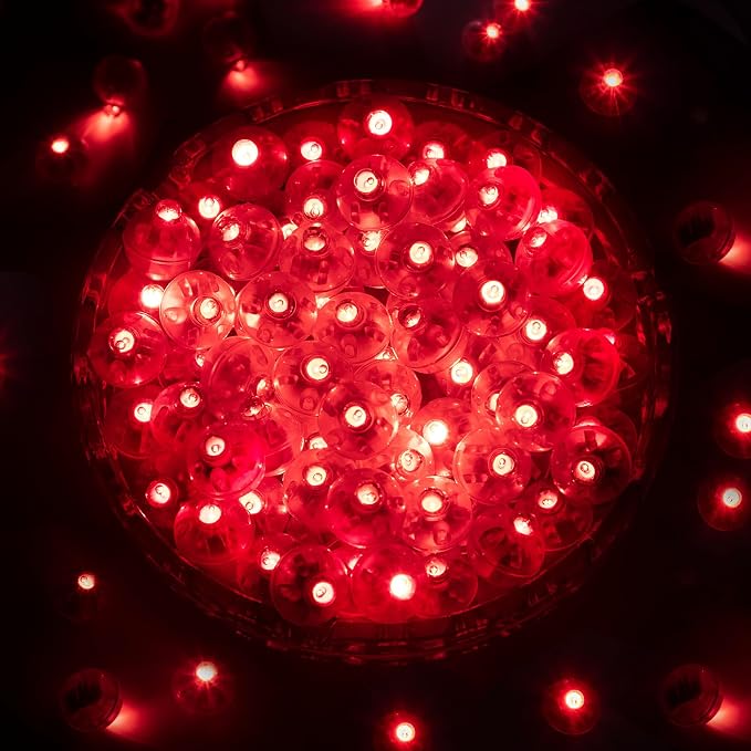 ZGWJ 100PCs Red Balloon Lights Mini, Battery Powered, Long Standby Time Waterproof Tiny Led Round Flash Light for Paper Lantern Balloon Party Easter Eggs Wedding Christmas Halloween Decorations