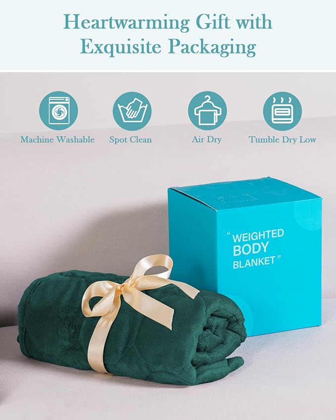 Topblan Weighted Lap Blanket 7lbs for Adults, Small Weighted Blanket Throw for Napping, Relaxation, Calming and Travel, Skin Friendly & Machine Washable for All-Season Sleeping, Dark Green