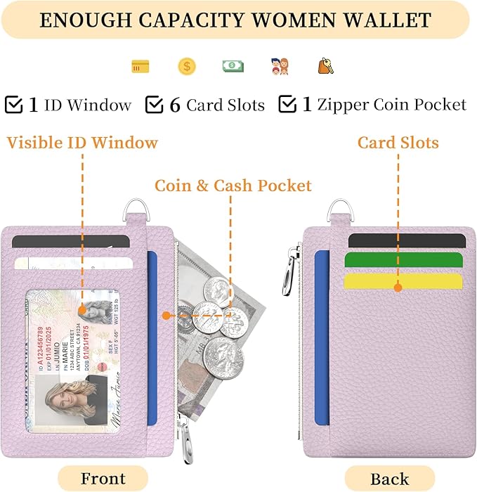 Hancynir Minimalist Small Wallet Women Credit Card Holder, RFID Blocking Slim Mini Card Wallets Cute Front Pocket PU Leather Card Case Thin Travel Zipper Coin Cash Ladies Female Wallet Gifts