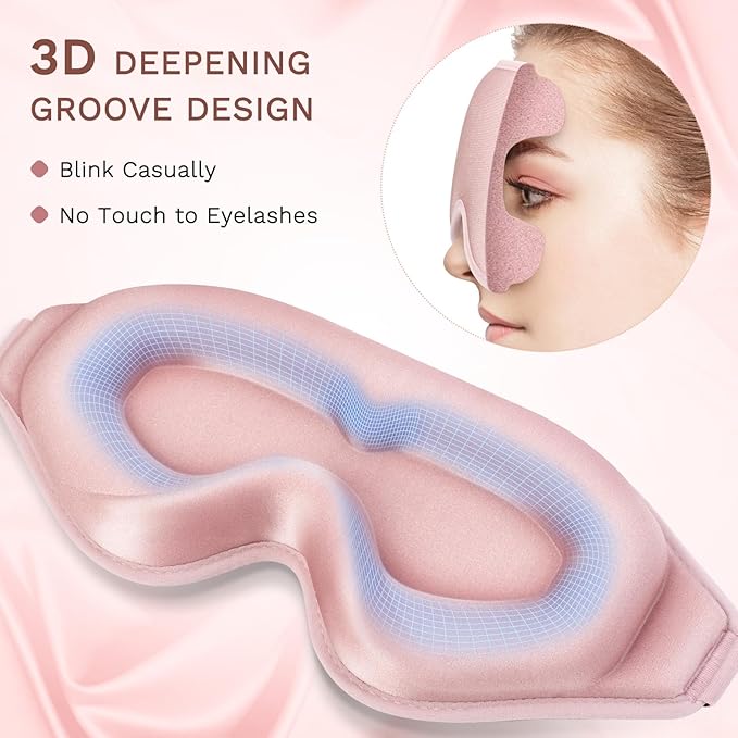 FlyCoco 99% Fully Block Out Light Eye Sleep Mask, 3D Deep Contoured Eyes Cover Zero Pressure, Long Lash Extension Eyes Mask with Adjustable Straps for Sleeping Travel Home Nap Rest Women Men (Pink)