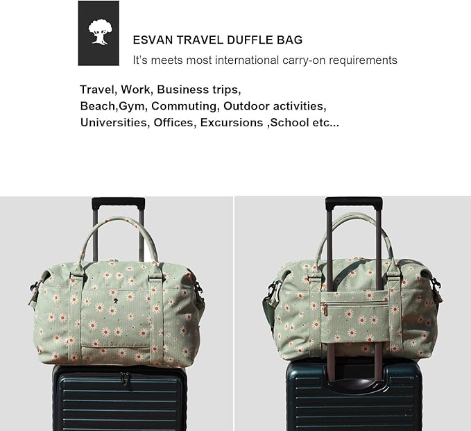 ESVAN Travel Tote Duffel Gym Bag,Weekender Overnight Carry-on Tote Crossbody Bag with Wet Pocket and Trolley Sleeve Upgraded