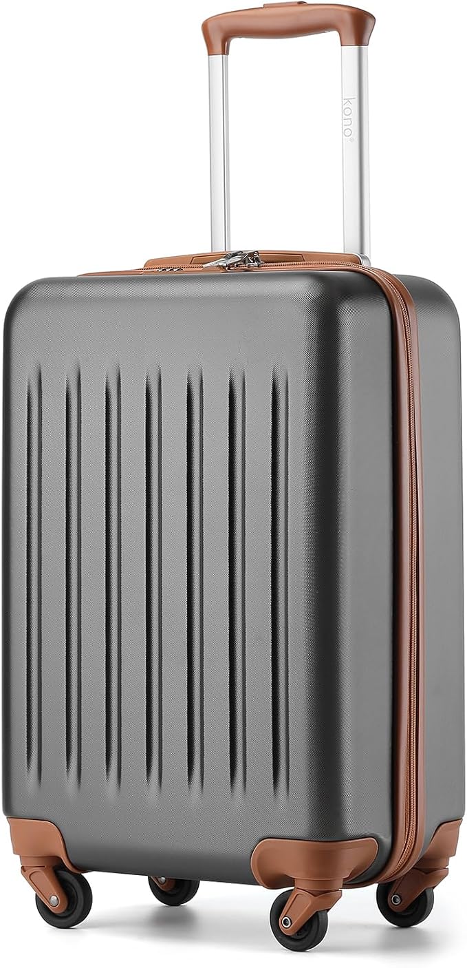 Kono 20-Inch Small Hardside Carry-on Suitcase with Spinner Wheels, Lightweight ABS+PC Rolling Cabin Suitcase for Airplane Travel (Grey Brown, for 1-3 Days of Travel)