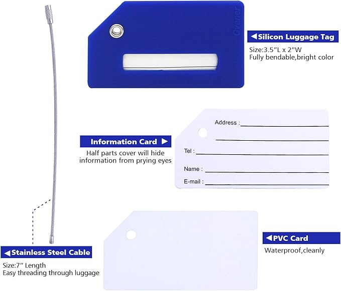 Silicone Luggage Tag with Name ID Card Perfect to Quickly Spot Luggage Suitcase