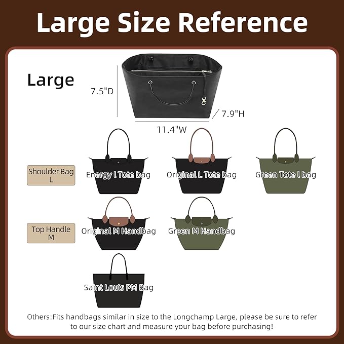 Doxo 2025 DupontPaper Purse Organizer Insert for Longchamp LePliage Large,Fixed Handle, Bag Shaper with Key Leash& 16 Compartments, Upgraded Elastic Cup Holder(Full Black,L)