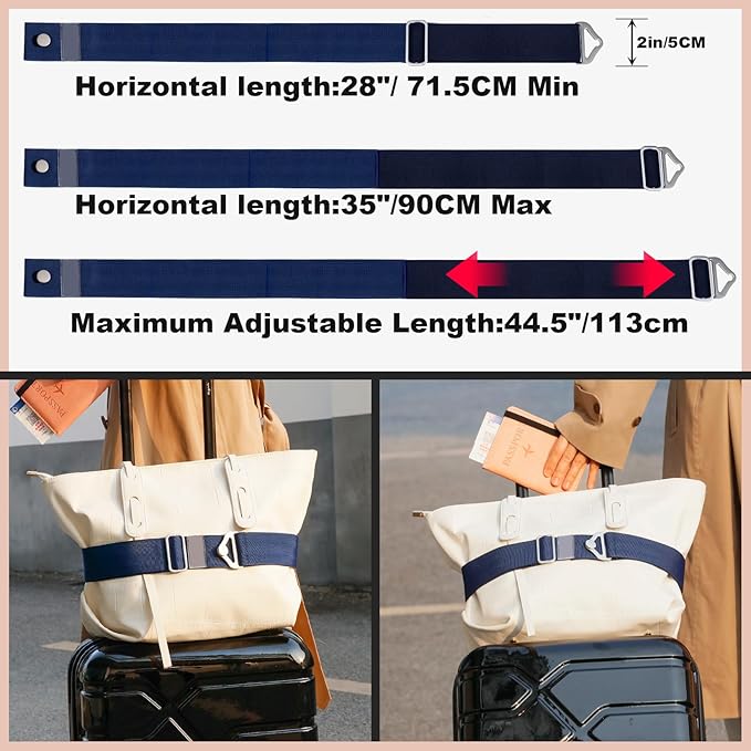 TOOVREN 2-in-1 Travel Belt for Luggage Straps Add a Bag Bungees Suitcase Luggage Strap Over Handle Suitcases Belt for Carry On Bag Adjustable Backpack Attachment Airport Travel Accessories Blue