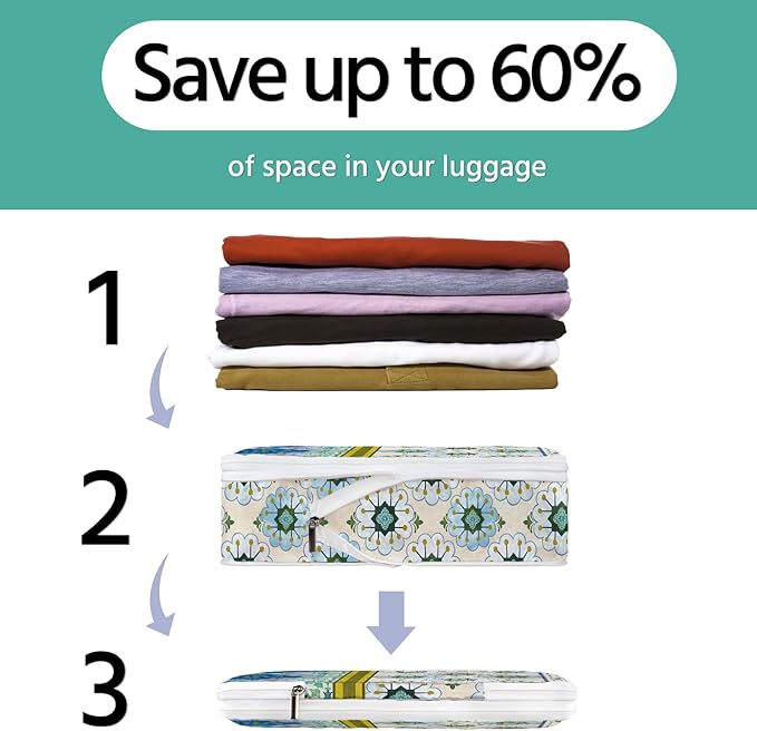 6 Pcs Compression Packing Cubes Waterproof Suitcase Travel Bag Luggage Backpack Organizer Travel Cubes for Packing-Pink and Green Bohemian