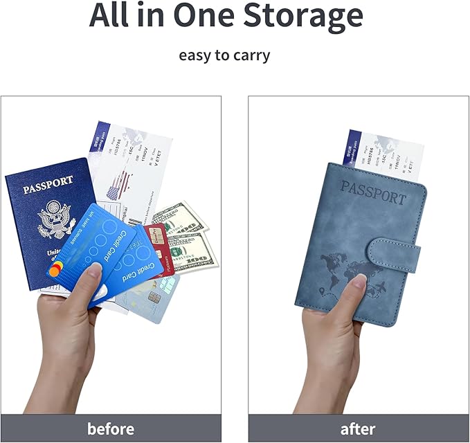 Passport Holder, Passport Cover with Credit Card Slot and Boarding Pass Slot Combo, Passport Wallet Case Book Travel Must Have, RFID Blocking Leather Travel Accessories, Navy Blue