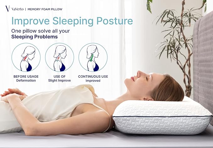 Vaverto Memory Foam Pillow 2-Pack – Cooling Gel-Infused Orthopedic Pillows for Neck and Shoulder Pain Relief, Firm Support with Removable Viscose Made from Bamboo Covers – Set of 2 Standard Size