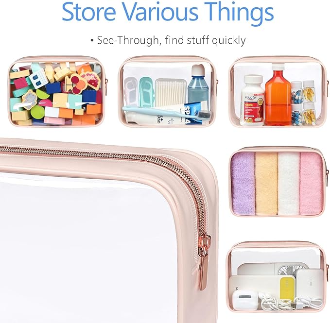 PACKISM TSA Approved Toiletry Bag 4 Medium - Quart Size Clear Makeup Bag for Carry On, Airport Security Compliant Clear Travel bag for Toiletries with Reinforced Seams, Nude Pink