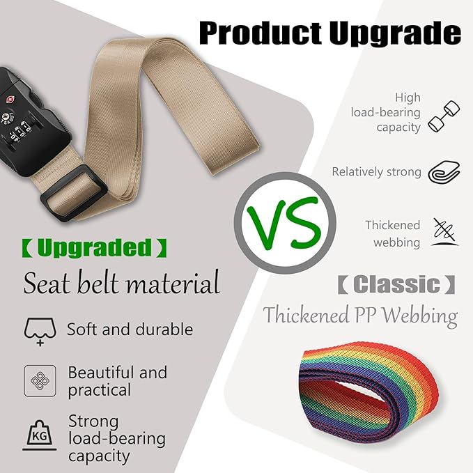 Luggage Straps TAS,Travel Strap with Name tag,Easy to Identify,Luggage Straps TSA Approved with Lock,Combination Luggage Lock with Adjustable Length,Compatible with 20-34 inch Luggage(Khaki 1 Pack)