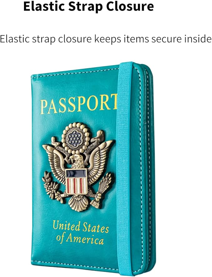 Passport Holder and Card Slot Combo RFID Blocking Leather Travel Passport Wallet for Men and Women US Passport Cover, Light Blue