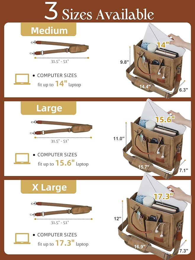 FIORETTO Canvas Tote Bag for Women with Zipper Closure & Individual Compartments for Work College for Teacher & Nurse