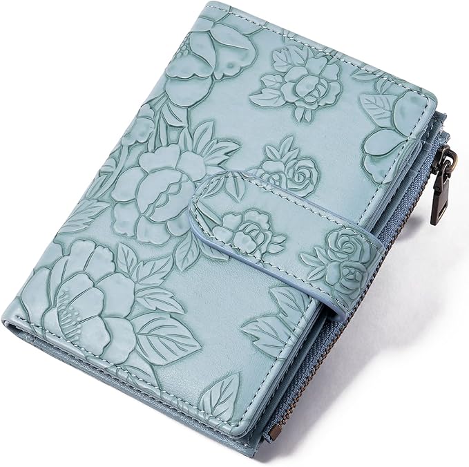 GAEKEAO Womens Wallet Small Vegan Leather RFID Blocking Bifold Zipper Pocket Wallet Card Case Purse with ID Window