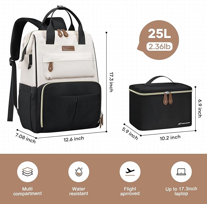 Maelstrom Travel Backpack for Women Men,Laptop Backpack Fits 15.6-17.3 Inch Laptop, Nurse/Work Bag with Insulated Lunch Box (Black-beige)