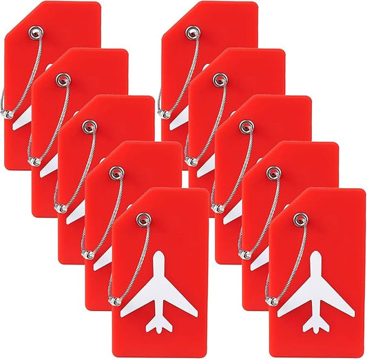 10 Pack Silicone Luggage Tag for Suitcases with Stainless Loop, TSA Approved, Privacy Protection Travel Essentials Bag Tags by Gostwo, Red