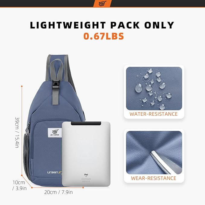 SKYSPER Sling Bag RFID Crossbody Sling Backpack Cross Body Shoulder Bag Travel Hiking Daypack for Women Men(Periwinkle)