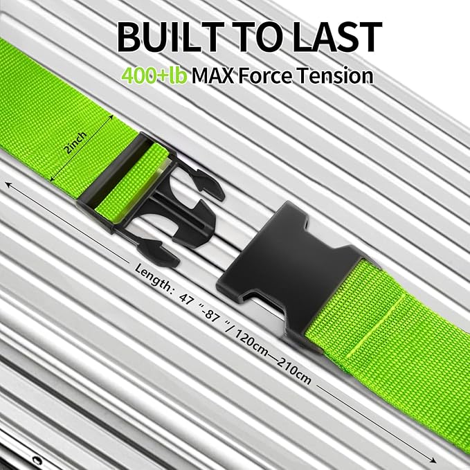 BILIONE Cross Luggage Straps and Luggage Tags Set, Cross Luggage Straps and 2 Tags Set, Heavy Duty Suitcase Belts Adjustable Travel Accessories for 20-32 Inch Luggage (Green)