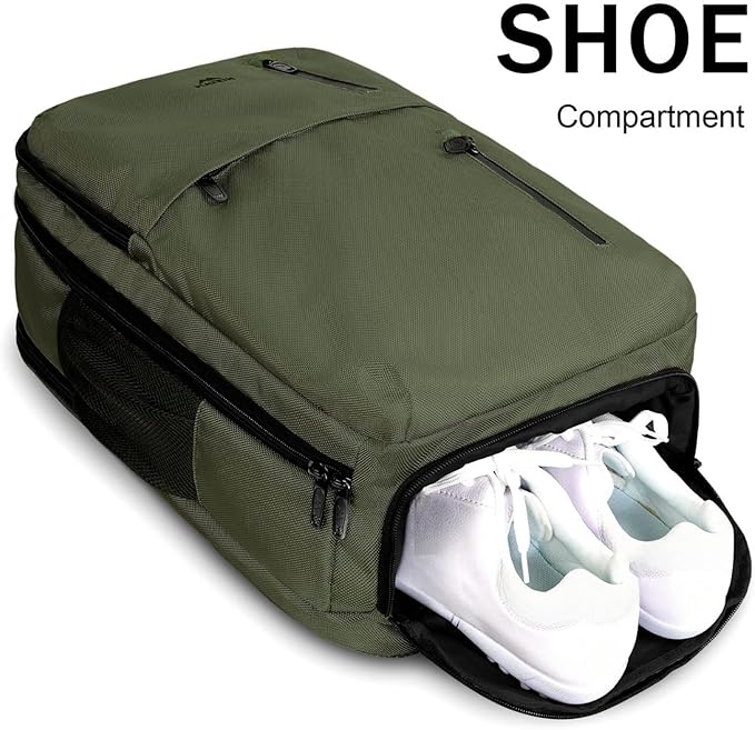 MATEIN Carry on Travel Laptop Backpack, Large Flight Approved Personal Item Travel Backpack with Shoe Compartment, Water Resistant Weekender Overnight Bag Fit 17 Inch Laptop, Green