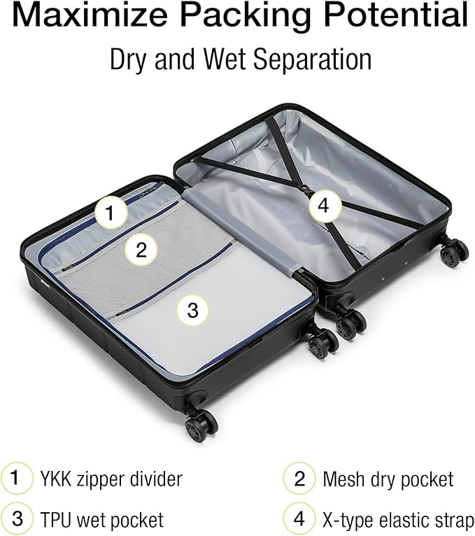 KYME Carry On Luggage 22x14x9 Airline Approved Expandable Hardshell 20 Inch Luggage with TSA Lock Carry-On Suitcase with Wheels Small Travel Rolling Luggage with Cup Holder Black