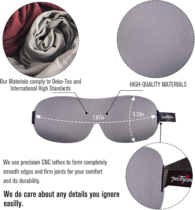 PrettyCare 3D Sleep Mask 2 Pack,Eye Mask for Side Sleeper -3D Contoured Sleeping Mask Blackout Out for Men Women - Zero Eye Pressure Blindfold with Ear Plugs, Night Masks with Travel Bag (Black＆Grey)