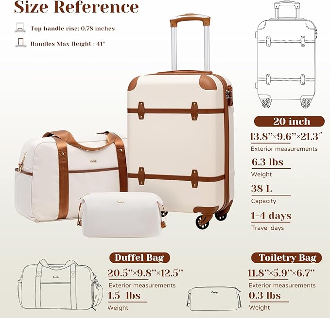 Coolife Luggage Set 3 Piece Suitcase Set Carry On Luggage PC Hardside Luggage TSA Lock Spinner Wheels Telescopic Handle
