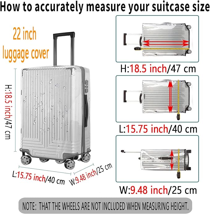 22 Inch Clear PVC Luggage Cover Protectors Suitcase Covers for Luggage Thickened suitcase protective cover for Wheeled Suitcase Suitable for 22"