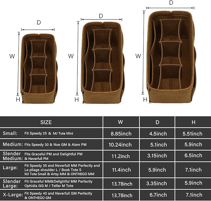 ZTUJO Purse Organizer Insert, Felt Bag Organizer For Handbag Purse Organizer,13 Colors, 6 Size (X-Large, Light Coffee)