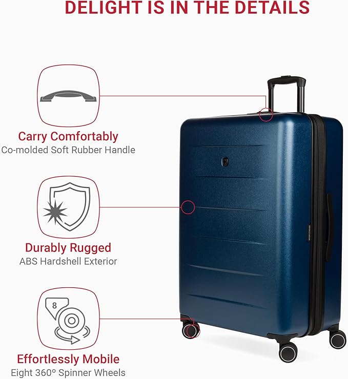 SwissGear 8020 Eclipse Hardside Expandable Luggage with Spinner Wheels, Navy, Checked-Large 27-Inch