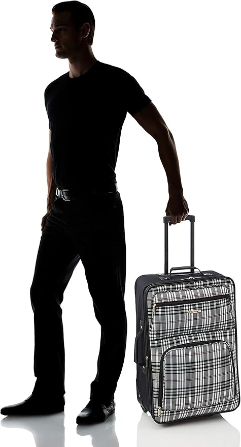 Rockland Fashion Softside Upright Luggage Set, Telescoping Handles, Black Plaid, 4-Piece (14/19/24/28)