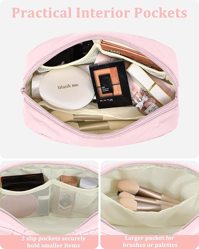 oscaurt Makeup Bag Cosmetic Bag Travel Toiletry Bag for Women Puffy Padded Cosmetic Pouch Purse Wide-open Makeup Organizer Case Travel Essentials
