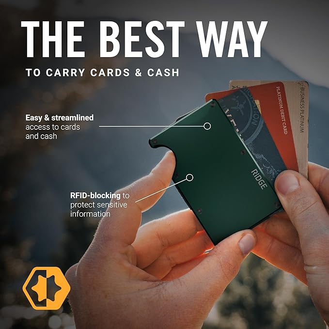 Ridge Wallet for Men - Slim Minimalist Compact Wallet and Card Holder, RFID Protected Front Pocket Wallets for Men with Integrated Cash Strap