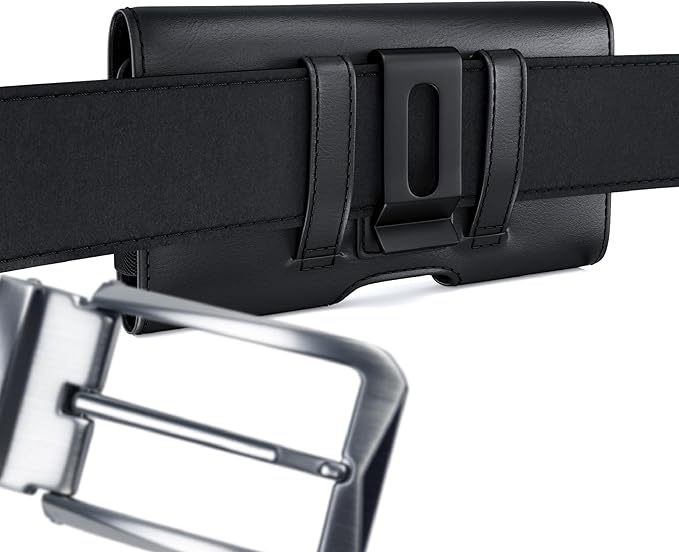 DeBin Cell Phone Belt Case Compatible with Samsung Galaxy Ultra Models (S25 S24 S23 S22 S21), A54/A53/A25/A15, Premium Leather, Magnetic Flap Holster & ID Card Pouch Holder, Black
