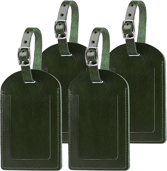 Ringsun Genuine Leather Luggage Tag for Suitcases ID Tags Bag Tags for Luggage (4 Pack, Green)
