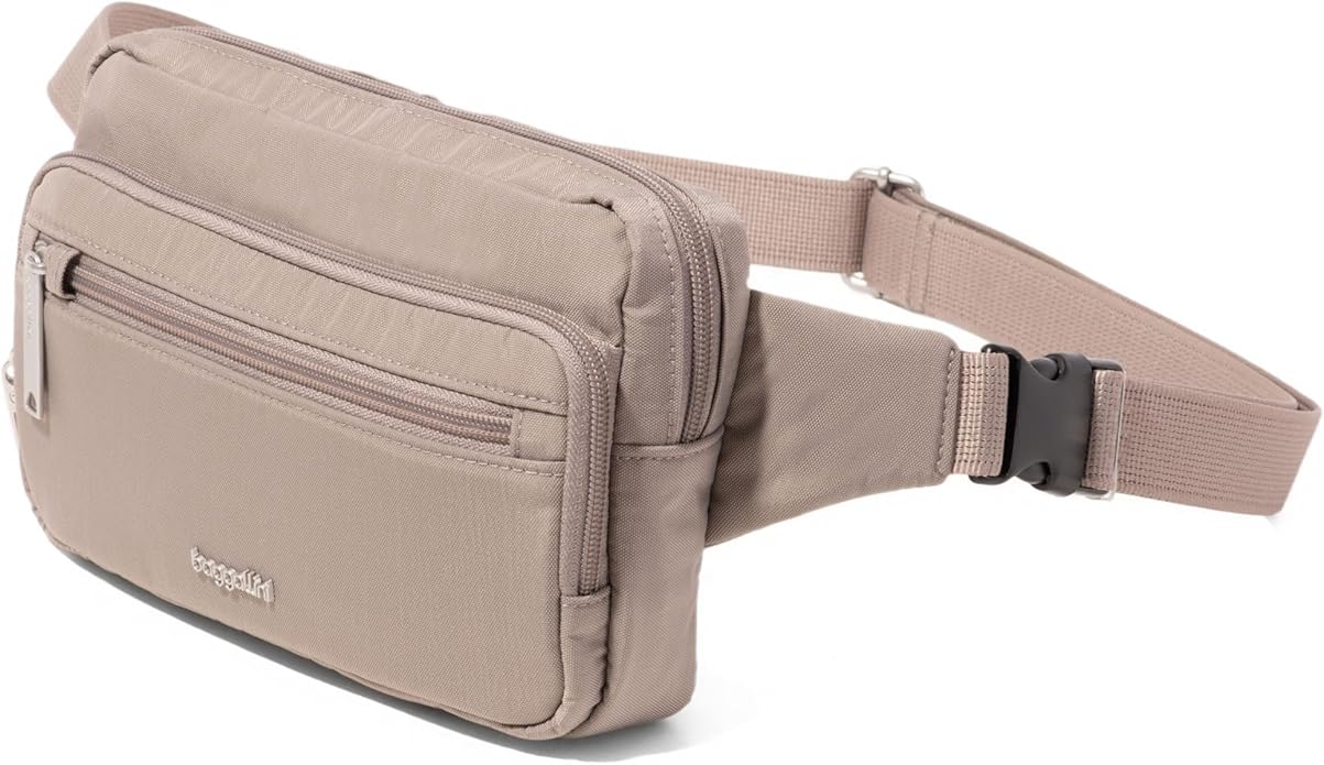Baggallini Securtex Anti-theft Belt Bag 8.8"x5.5" Crossbody Fanny Pack for Women RFID Wallet Locking Zipper Travel Purse