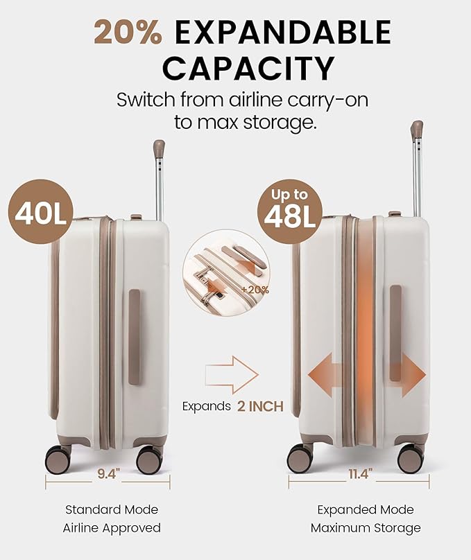 LOVEVOOK Carry On Luggage 22x14x9 Airline Approved, Expandable Hard Shell Suitcase with Spinner Wheels, USB Charging Port & Front Pocket, PC Hardside Rolling Luggage with TSA Lock for Travel