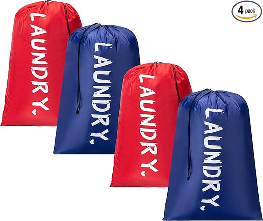 4 Pack XL Travel Laundry Bag, Machine Washable Dirty Clothes Organizer with Drawstring,Large Enough to Hold 4 Loads of Laundry, Easy Fit a Laundry Hamper or Basket Travel Essentials 24" x 36"