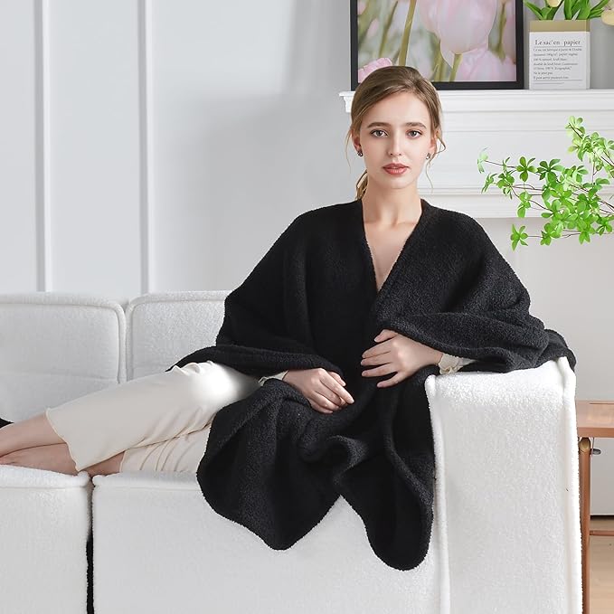 JOOJA Wearable Blanket Super Soft Feather Yarn Blanket Shawl with Pockets Fuzzy Throw Blanket TV Blanket for Adults Teens