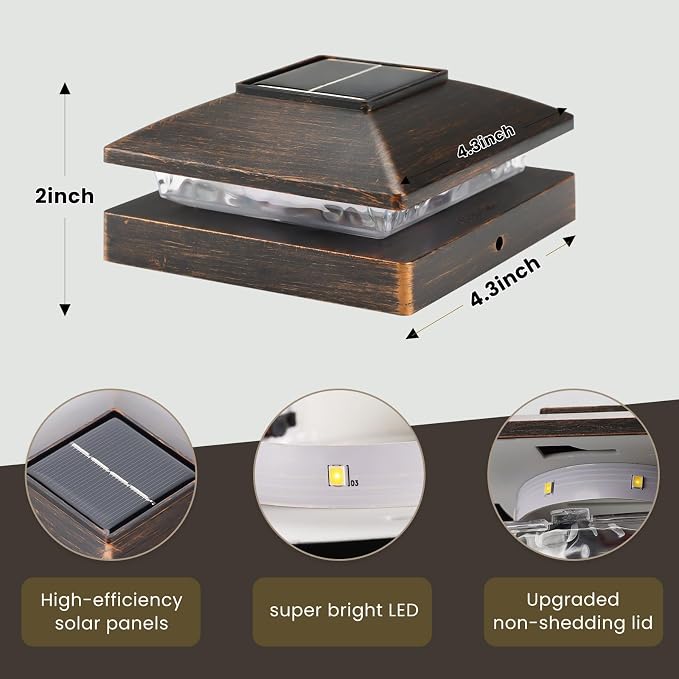 Solar Post Cap Lights Outdoor 12pack, Waterproof Solar Powered Deck Fence Post Lights Fit 4x4 Wood/Vinyl Posts, Bright Warm White Solar Post Lights Decorate Deck, Patio, Porch, Fence(Copper)