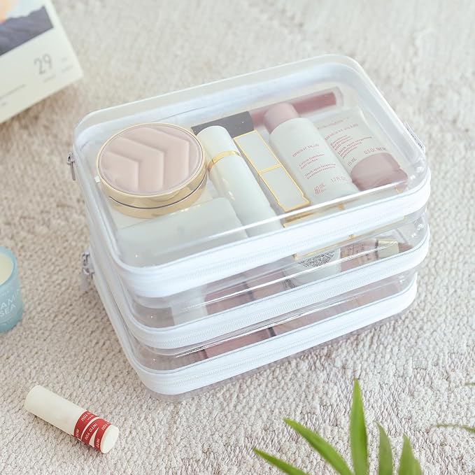 CoiiJoii 6PCS Clear Hard Shell Zipper Case,Portable Cosmetic Bag with Zipper,Kid's Toy Storage Organizer Bins,Hard Plastic Case,Clear Bags for Organizing