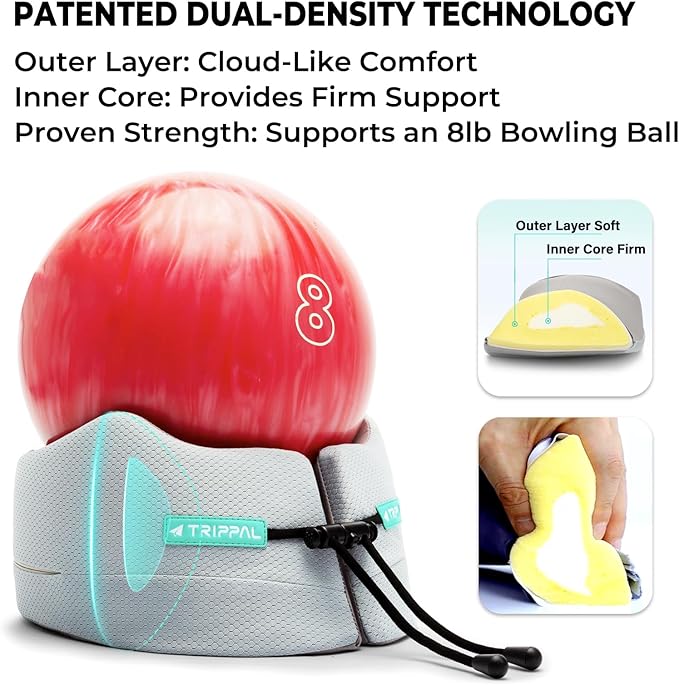 Long-haul Flight Travel Pillow: 360 Chin & Neck Support Airplane Pillow for Side Sleepers to Prevent Head Bobbing - Dual-Density Memory Foam with Flat Back Won't Push Head Forward