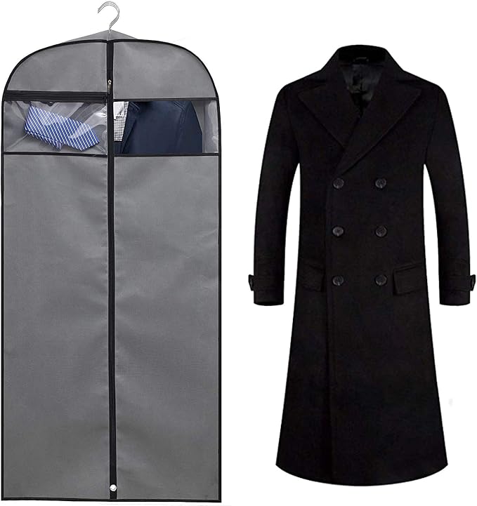 MISSLO 50" Gusseted Travel Garment Bag with Clear Zipper Pouch Breathable Dress Storage Garment Cover for Hanging Full Length Coat, Long Jacket, Suit with Tails, Grey