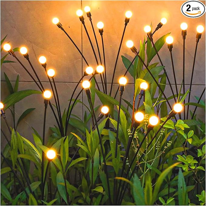 TONULAX Solar Garden Lights - Upgraded Solar Swaying Light, Sway by Wind, Outdoor Lights, Yard Patio Pathway Decoration, High Flexibility Iron Wire & Heavy Bulb Base, Warm White(2 Pack)