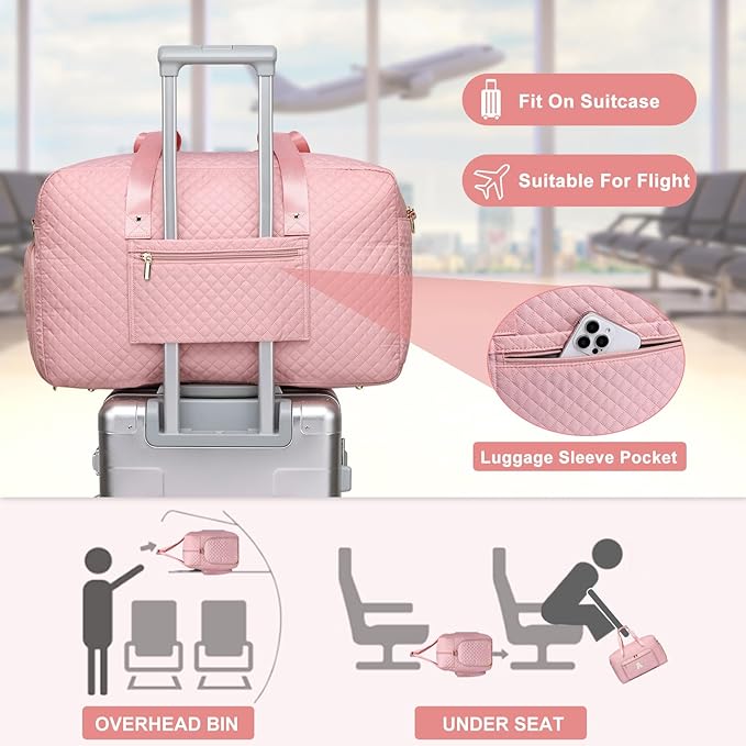 Initial Travel Duffle Bags for Women - Personalized Weekender Bag with Shoe Compartment Overnight Bags with Toiletry Bag Hospital Bag for Women Birthday Gifts for Mom Wife Friends Pink (Letter A)