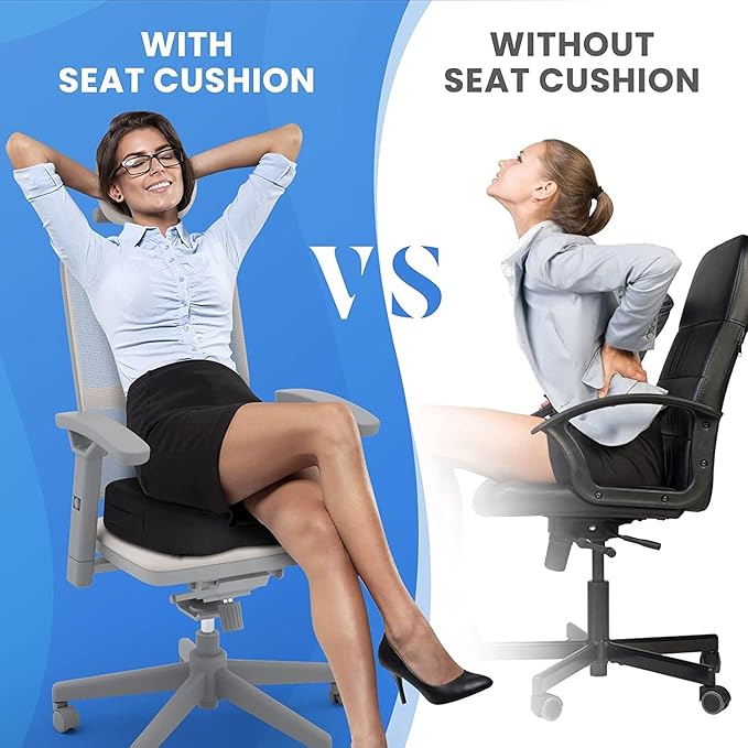 TushGuard Seat Cushion for Office Chair Memory Foam Non-Slip Cushion Back, Relief Chair Pad, Butt Pillow for Office, Car, Computer Desk, Grey, X-Large