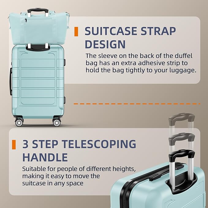 SHOWKOO Luggage Sets with Bags Expandable 100% PC Durable Suitcase Double Wheels TSA Lock 5pcs Mint Green