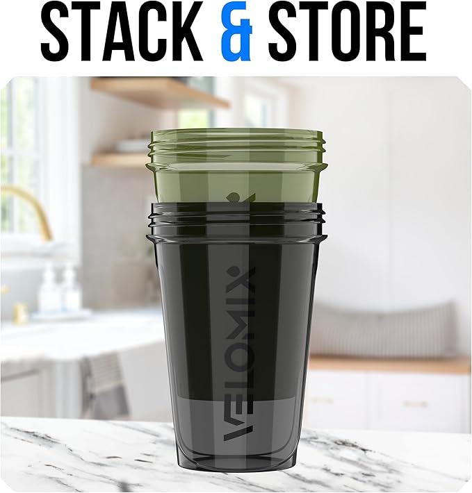 VELOMIX -2 Pack- 20 oz Protein Shaker Bottles for Protein Mixes - 2x Wire Whisk | Leak Proof Shaker Cups for Protein Shakes and Pre Workout | Protein Shaker Bottle Pack (Green/Black)