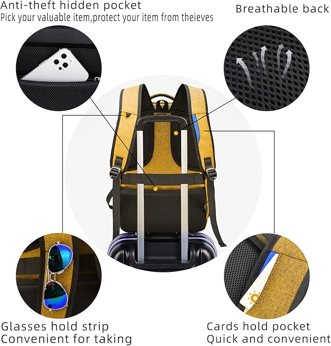 DUSLANG 17 Inch Laptop Backpack for Travel Water Resistant College Backpack for Women Laptop Bag with USB Charging Port Work Backpack,Yellow